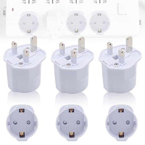 3X Reiseadapter UK: Adapter England Deutschland Stecker Stromadapter Reisestecker Schuko EU zu UK Steckdose, EU auf UK Adapterstecker, Steckdosenadapter Reisestecker für UK, Irland Malta-Weiß von Leikurvo