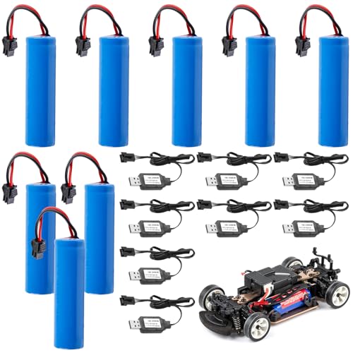 8 Stück 3.7V 18650 Li-Ion Akku, 1200mAh Lithium Lonen Batterien,Li-Ion Battery mit 8 SM-2P Plug&USB Ladekabel, Li-ion Power Ersatz Akku RC Recgargeble Battery für Panzer Autos RC Fahrzeuge Roboter von Leikurvo