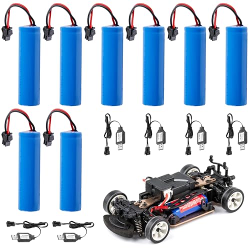 8 Stück 3.7V 18650 Li-Ion Akku, 1200mAh Lithium Lonen Batterien,Li-Ion Battery mit 8 SM-2P Plug&USB Ladekabel, Li-ion Power Ersatz Akku RC Recgargeble Battery für Panzer Autos RC Fahrzeuge Roboter von Leikurvo