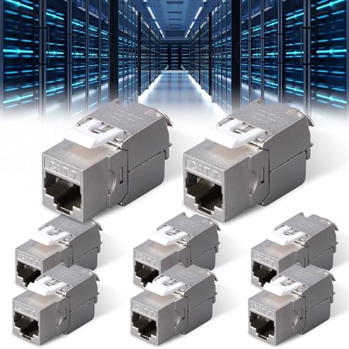Leikurvo 8 Stück RJ45 CAT7 Keystone Modul Jack Geschirmte Bis Zu 10 Gbps, Werkzeuglos Netzwerk Modul, STP Schirmung RJ45 Buchse, Metallgehäuse, Optimal Für Netzwerkkabel von Leikurvo
