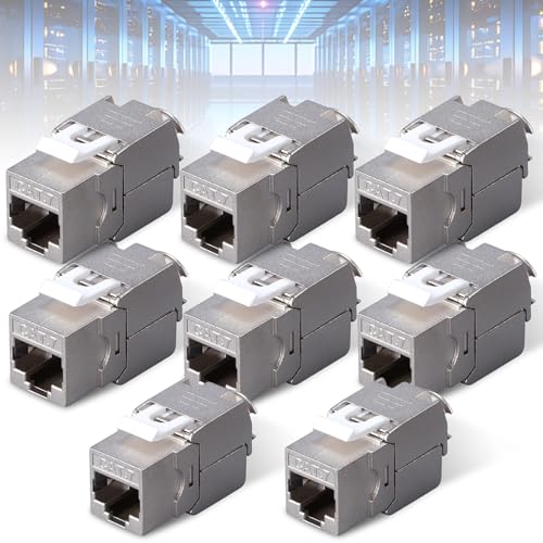 Leikurvo 8 Stück RJ45 CAT7 Keystone Modul Jack Geschirmte Bis zu 10 Gbps, Werkzeuglos Netzwerk, STP Schirmung Buchse, Metallgehäuse, Optimal für Netzwerkkabel von Leikurvo