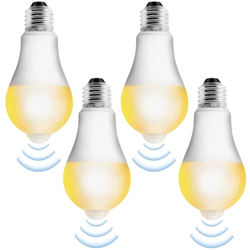 Leikurvo E27 LED Glühbirne Mit Bewegungsmelder: 4 Stück 15W PIR Sensor, Automatische EIN/Aus Funktion, Für Innenräume (Warmweiß 3000K) von Leikurvo