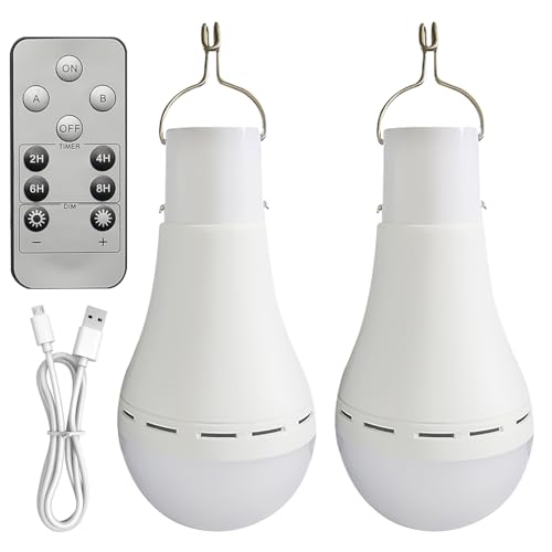 Leikurvo LED Glühbirne Mit Fernbedienung: 2 Stück Dimmbare Wiederaufladbare Hängelampe, Timer-Funktion, IP65 Wasserdicht, Für Garten Camping Outdoor Notbeleuchtung (12W) von Leikurvo