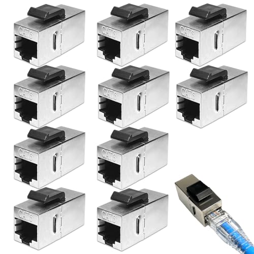 Leikurvo RJ45 Kupplung CAT6a Keystone Modul 10 Stück, 10 Gbit/s Koppler Modul Netzwerkkupplung Verbinder Geschirmt Keystone Jack, RJ45 Buchse Netzwerk für Verlängerung Ethernet Kabel Netzwerkkabel von Leikurvo