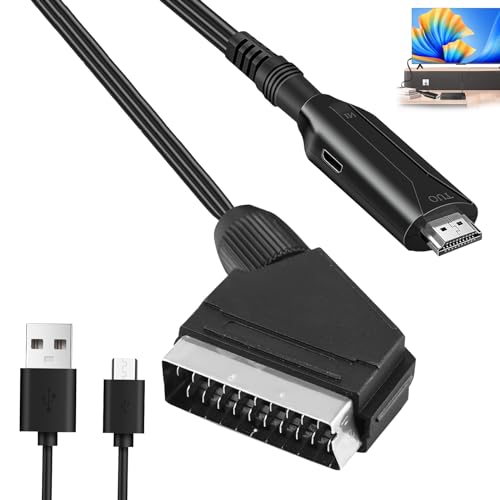 Leikurvo SCART zu HDMI Kabel, SCART zu HDMI HD Konverter SCART auf HDMI Adapter Video Audio Wandler SCART auf 1080p/720p HDMI mit HDMI Kabel für HDTV STB VHS VCR PS3 Sky DVD Blu ray, 1m Kabel von Leikurvo