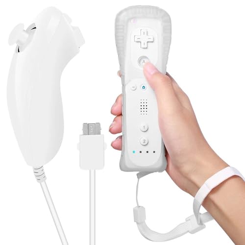 Leikurvo Wii-Fernbedienung Gamecontroller, Wii Controller Remote mit Nunchuck, Nunchuk Controller für Wii Vernbedinung Remote Plus Ersatz Kontroller Jostick Game Handle für Wii/Wii U Konsole(Weiß) von Leikurvo