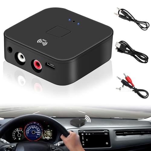 NFC Bluetooth 5.0 Empfänger, Bluetooth Audio Adapter für Stereoanlage, HiFi Wireless Audio Adapter Receiver mit 3.5mm AUX Cinch Buchse für Digitale Produkte mit Bluetooth/NFC-Funktion von Leikurvo