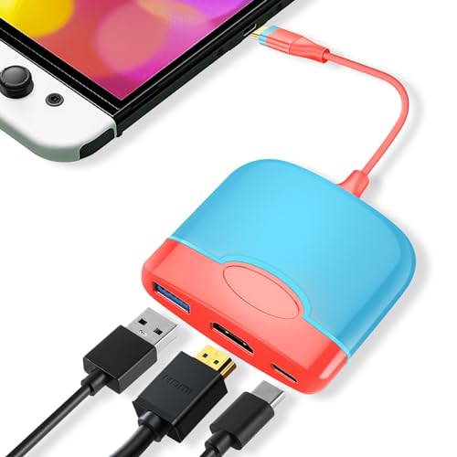 Switch Dock für Nintendo Switch OLED, 3 in 1 Switch Docking Station Typ C 100W, Switch TV Adapter mit 4K HDMI USB 3.0 PD Aufladung USB C, USB Typ C auf HDMI Adapter für Switch, Mackbook(Blau&rot) Switch Dock für Nintendo Switch OLED, 3 in 1 Switch Docking Station Typ C 100W, Switch TV Adapter mit 4K HDMI USB 3.0 PD Aufladung USB C, USB Typ C auf HDMI Adapter für Switch, Mackbook(Blau&rot) von Leikurvo