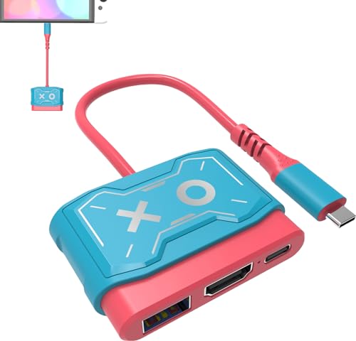 Switch Dock für Nintendo Switch OLED, Portable Docking Station Switch, USB Typ C auf HDMI Adapter 3.0 PD Aufladung 4K HDMI Konverter für Nintendo Switch/Switch OLED, Rot Blau von Leikurvo