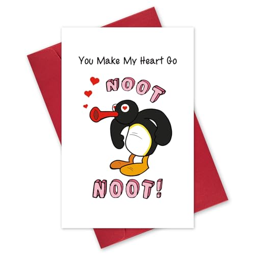 Leinessy Pinguin-Valentinstagskarte, You Make My Heart Go Noot Noot, niedliche Jubiläumskarte für Freund und Freundin von Leinessy