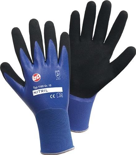 Leipold+dÖhle Handschuhe Nitril Aqua Gr.8 blau/schwarz Nyl.m.dop.Nitril EN 388 von Leipold+dÖhle