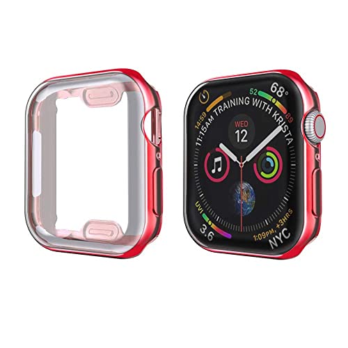 Case Hülle mit Displayschutz Kompatibel mit Apple Watch Series 6/5/4/SE 40mm, TPU Rundum Schutzhülle Ultradünne Weiche Schutz Case für iWatch Series 6/5/4/SE 40mm - Rot von Leishouer