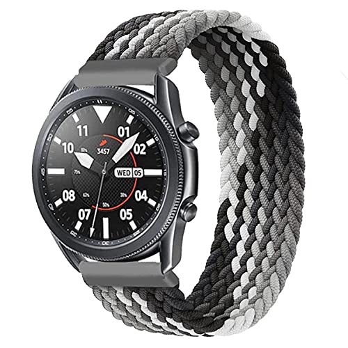 Geflochtener Solo Loop Strap Kompatibel mit Samsung Galaxy watch 3 45mm/Galaxy watch 46mm Armband Dehnbare Verflochtenen Nylon Sport Ersatzband 22mm Elastic Watch Band(Schwarz-grau-weißer,M) von Leishouer