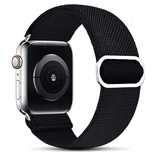 Leishouer Elastisches Solo Loop Kompatibel mit Apple Watch Armband, Geflochtenes Muster Nylon Sport Armband für IWatch Series 6/SE/5/4/3/2/1 Strap,Schwarz 42mm/44mm von Leishouer