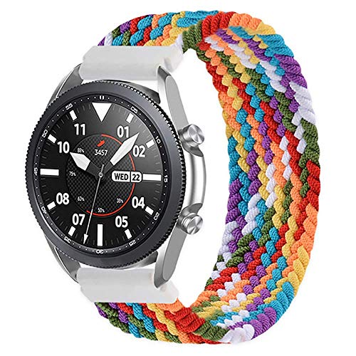 Leishouer Geflochtener Solo Loop Strap Kompatibel mit Samsung Galaxy Watch 3 45mm/Galaxy Watch 46mm/Gear S3 Armband Dehnbare Verflochtenen Nylon Sport Ersatzband 22mm Elastic Watch Band(Regenbogen,L) von Leishouer