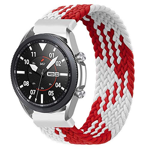 Leishouer Geflochtener Solo Loop Strap Kompatibel mit Samsung Galaxy Watch 3 45mm/Galaxy Watch 46mm/Gear S3 Armband Dehnbare Verflochtenen Nylon Sport Ersatzband 22mm Elastic Watch Band(Rot-Weiss,S) von Leishouer