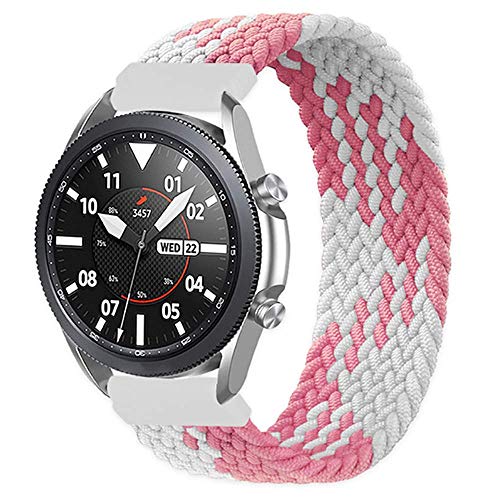 Leishouer Geflochtener Solo Loop Strap Kompatibel mit Samsung Galaxy Watch 4/Galaxy Watch 42mm/Active/Active2 Armband Dehnbare Verflochtenen Nylon Sport Ersatzband 20mm Elastic Watch Band,Rosa weiß XS von Leishouer