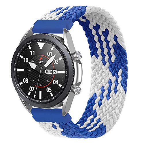 Geflochtener Solo Loop Strap für Samsung Galaxy Watch 6 5 4 40/44/42/46/43/47mm/Galaxy Watch 5 Pro Armband Dehnbare Verflochtenen Nylon Sport Ersatzband 20mm Elastic Watch Band Blau Weiss XXS von Leishouer