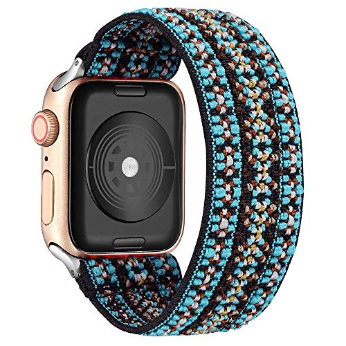 Leishouer Solo Loop Uhrenarmband Kompatibel mit Apple Watch Armband 40mm 44mm 38mm 42mm Geflochtenes Muster Elastisches Sport Ersatzarmbänder für IWatch Series 6/SE/5/4/3/2 Scrunchies Strap von Leishouer