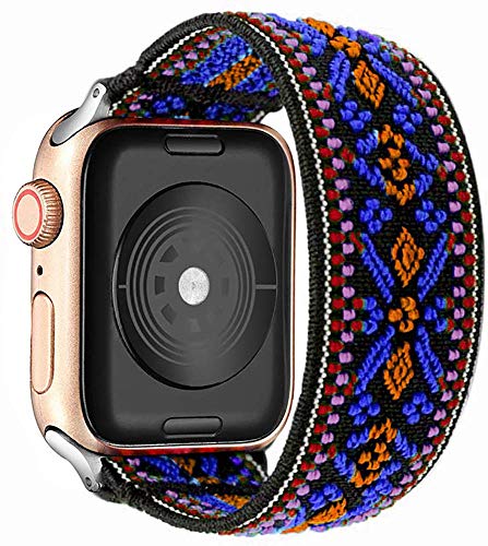 Solo Loop Uhrenarmband Kompatibel mit Apple Watch Armband 45mm 41mm 40mm 44mm 38mm 42mm Elastisches Sport Ersatzarmbänder für IWatch 7/6/SE/5/4/3 Scrunchies Strap,Böhmen Orange 42mm/44mm/45mm von Leishouer