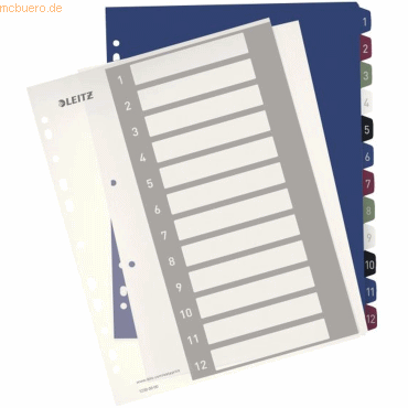 10 x Leitz Plastikregister Style 1-12 bedruckbar A4 PP 12 Blatt farbig von Leitz