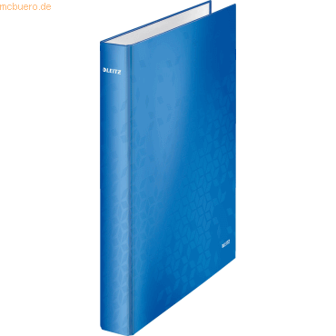 Leitz Ringbuch Wow A4 Pappe laminiert 2 Ringe 25mm blau metallic von Leitz