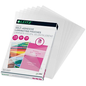 100 LEITZ Laminierfolien glänzend für A4 125 micron selbstklebender Rücken 100 LEITZ Laminierfolien glänzend für A4 125 micron selbstklebender Rücken von Leitz