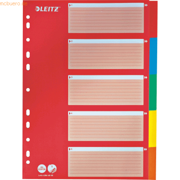 25 x Leitz Register A4 Karton 160g/qm 5-teilig farbig 25 x Leitz Register A4 Karton 160g/qm 5-teilig farbig von Leitz