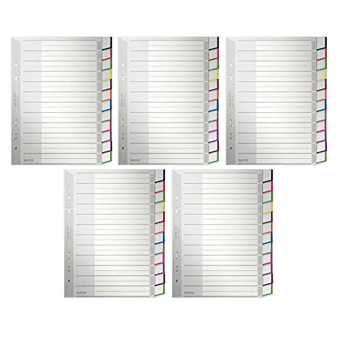 5er Pack Leitz 1275 Blanko Plastik Register (A5, hoch, 12-teilig, Unterteilt) grau von Leitz
