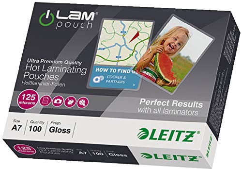 LEITZ® Laminiertasche, A7, 80 x 111 mm, 0,125 mm, farblos (100 Stück), Sie erhalten 1 Packung á 100 Stück von Leitz