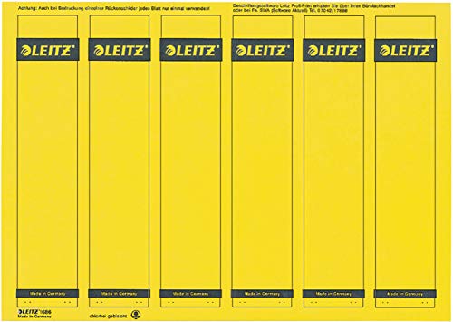 LEITZ® Rückenschild, auf A4-Bogen, selbstklebend, Papier, schmal/kurz, 39 x 192 mm, gelb (150 Stück), Sie erhalten 1 Packung á 150 Stück von Leitz