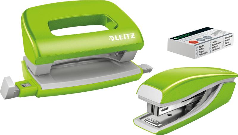 LEITZ 55612054 - Set Mini-Heftgerät und -Locher, NeXXt WOW, grün von Leitz