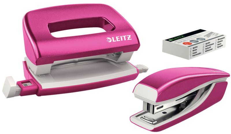 LEITZ Heftgerät- & Locher-Set Mini NeXXt WOW, pink von Leitz