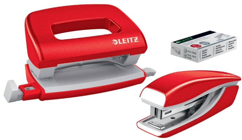 LEITZ Heftgerät- & Locher-Set Mini NeXXt WOW, rot von Leitz