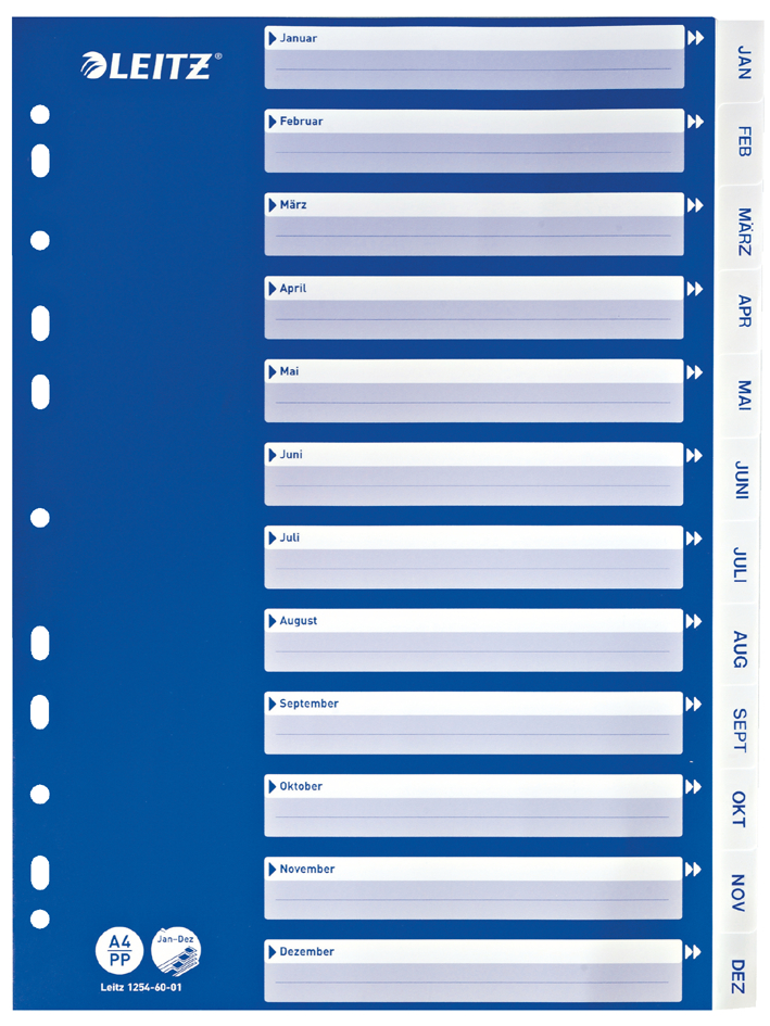 LEITZ Kunststoff-Register, Monate, A4, Jan.-Dez., PP, weiß von Leitz