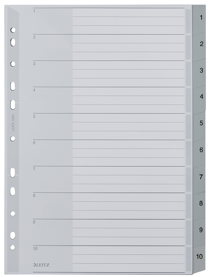 LEITZ Kunststoff-Register, Zahlen, A4 Überbreite, 1-10, grau LEITZ Kunststoff-Register, Zahlen, A4 Überbreite, 1-10, grau von Leitz