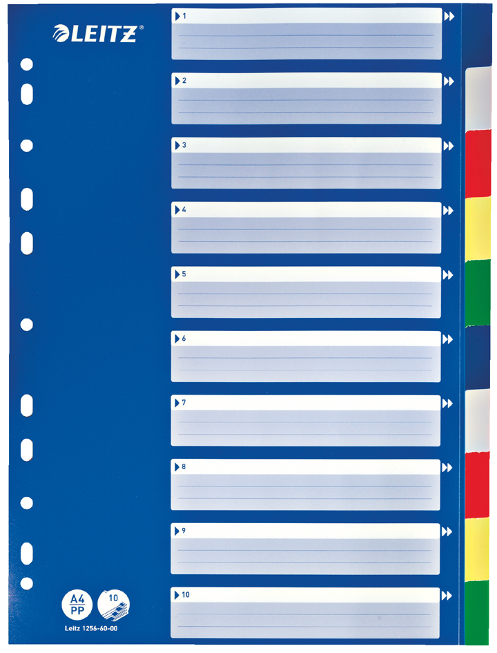 LEITZ Kunststoff-Register, blanko, A4, 10-teilig, farbig von Leitz