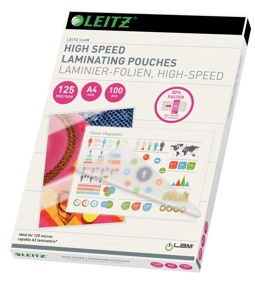 LEITZ Laminierfolientasche Speed, DIN A4, glänzend, 250 mic von Leitz