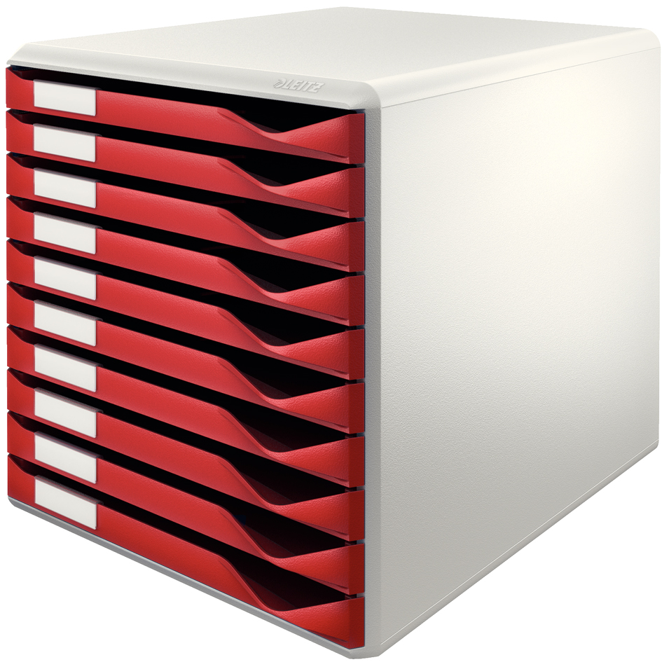 LEITZ Schubladenbox Formular-Set, 10 Schübe, lichtgrau/rot von Leitz