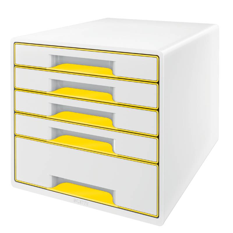 LEITZ Schubladenbox WOW CUBE, 5 Schübe, perlweiß/gelb von Leitz