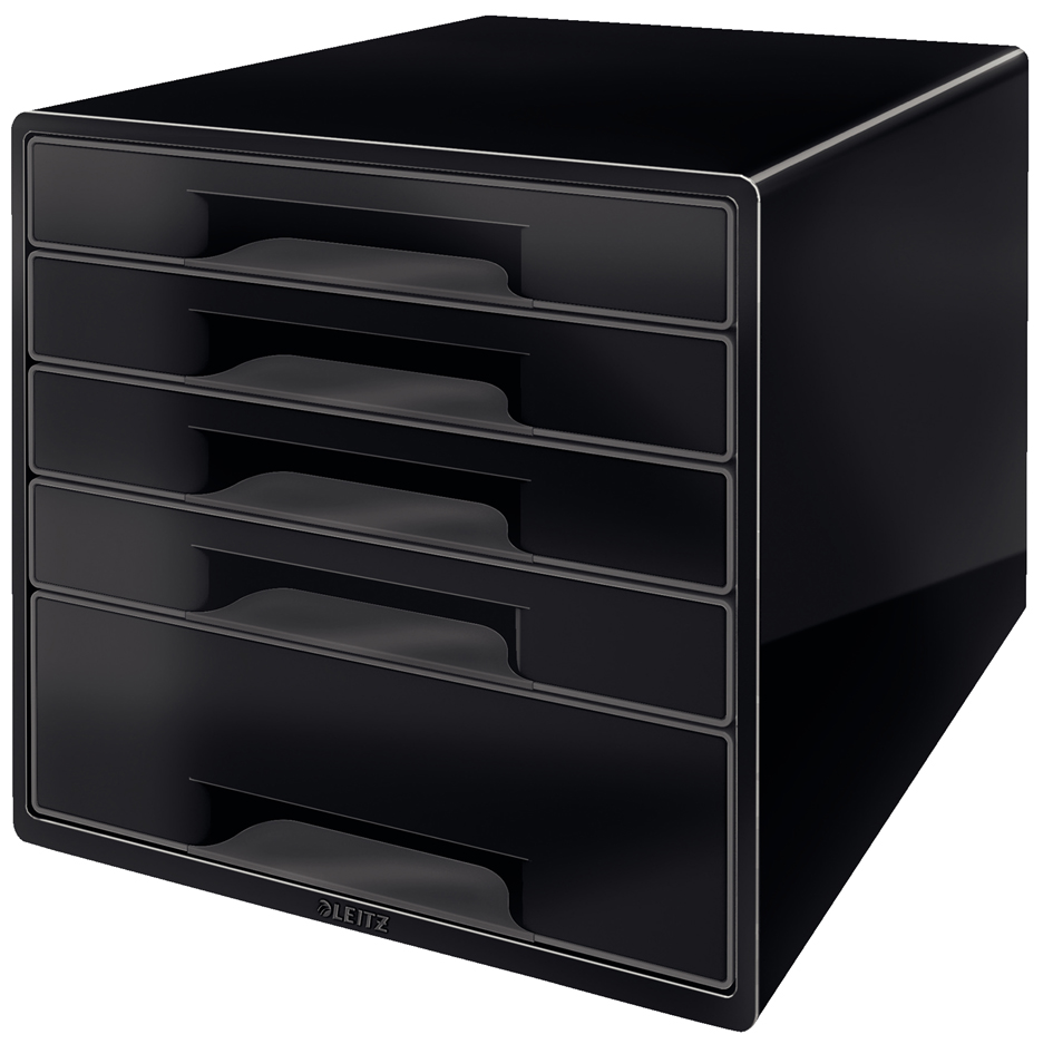 LEITZ Schubladenbox WOW CUBE, 5 Schübe, schwarz/dunkelgrau von Leitz