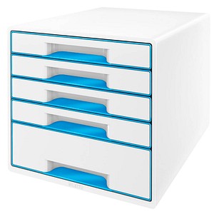 LEITZ Schubladenbox WOW Cube  perlweiß/blau 5214-20-36, DIN A4 mit 5 Schubladen von Leitz