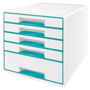 LEITZ Schubladenbox WOW Cube  perlweiß/eisblau 5214-20-51, DIN A4 mit 5 Schubladen von Leitz