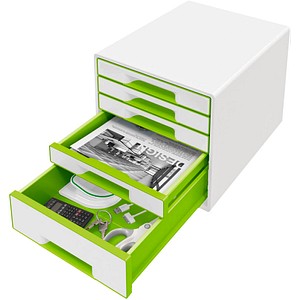 LEITZ Schubladenbox WOW Cube  perlweiß/grün 5214-20-54, DIN A4 mit 5 Schubladen von Leitz