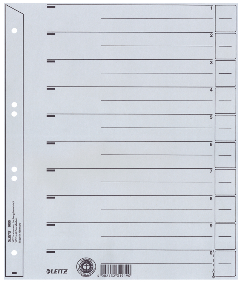 LEITZ Trennblätter, A4, Kraftkarton 200 g/qm, grau von Leitz