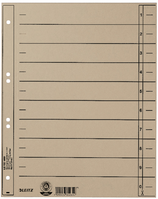 LEITZ Trennblätter, A4 Überbreite, Manilakarton 230g/qm,grau LEITZ Trennblätter, A4 Überbreite, Manilakarton 230g/qm,grau von Leitz