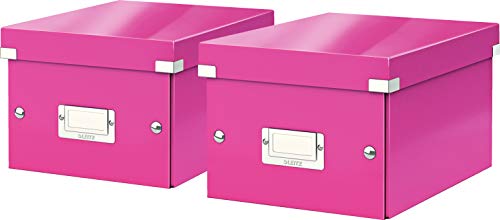 Leitz, Kleine Aufbewahrungs- und Transportbox, Mit Deckel, Für A5, Click & Store (Pink | 2er Pack) von Leitz