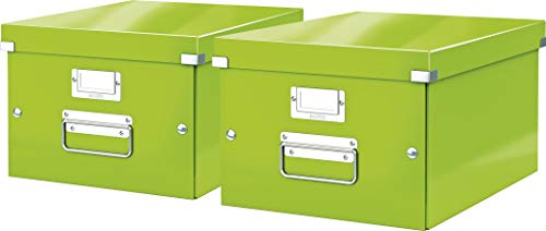 Leitz, Mittelgroße Aufbewahrungs- und Transportbox, Mit Deckel, Für A4, Click & Store (Grün, Mittel | 2er Pack) von Leitz