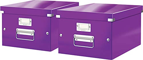 Leitz, Mittelgroße Aufbewahrungs- und Transportbox, Mit Deckel, Für A4, Click & Store (Lila, Mittel | 2er Pack) von Leitz