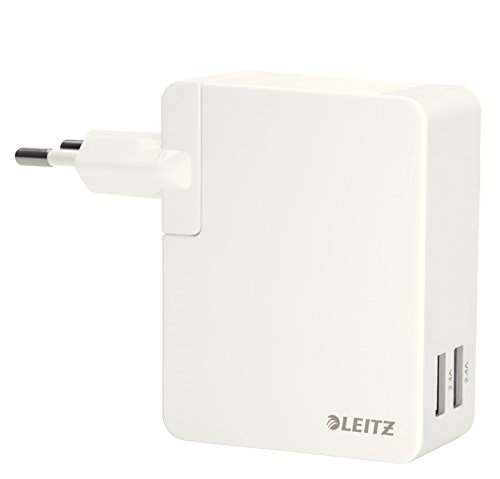 Leitz, Universelles Duo-Ladegerät, 2 USB-Anschlüsse, Hohe Ladegeschwindigkeit, 24W, Complete, Weiß, 62180001 von Leitz